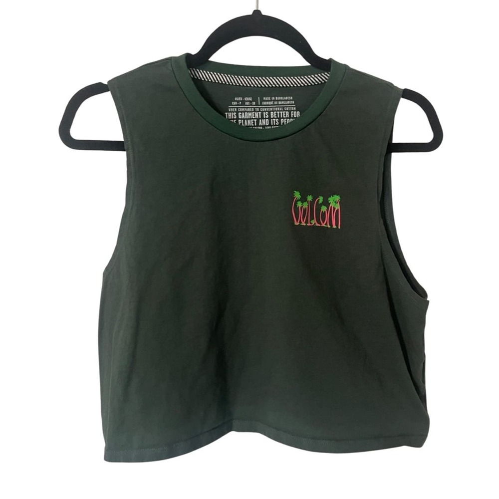 Volcom Muscle Tee Crop Tank Top Logo Hunter Green Size Small 4/6